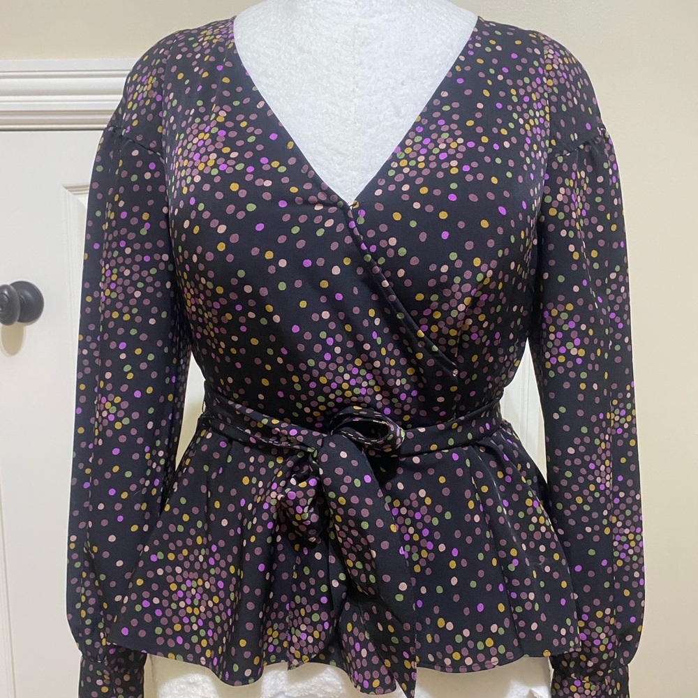 Kate Spade Black Top with Multicolor Dots